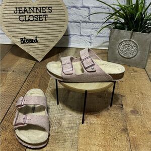 Birkenstock ARIZONA Double WOOL SLIDE Sandal Blush Pink Unisex 34 narrow